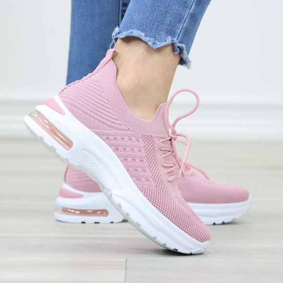 Pink Fashion Comfort Heel Sock Sneakers Shoes Slip Ons - Picture 5 of 12